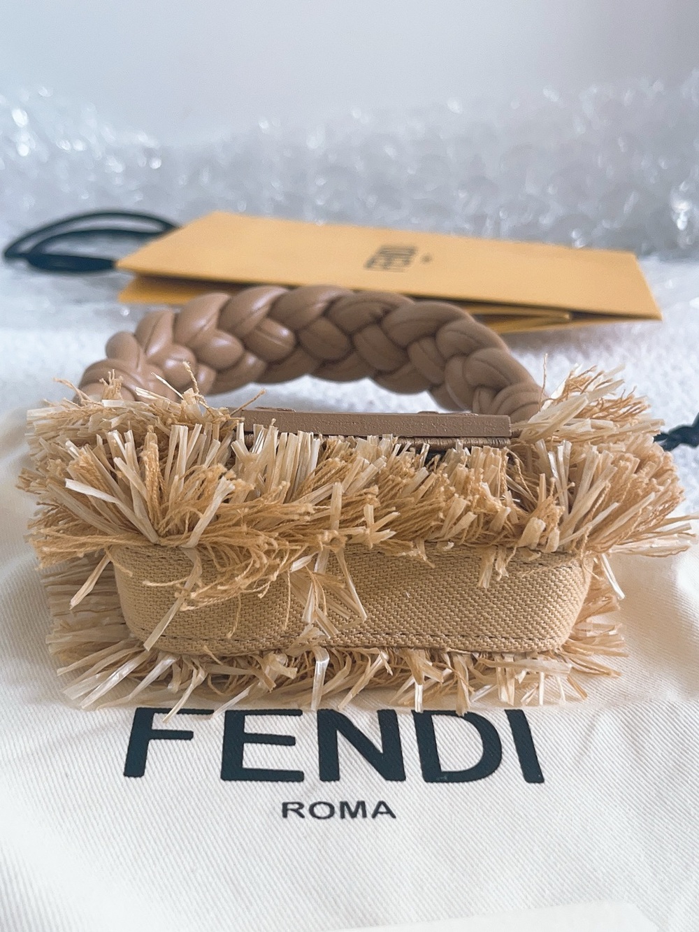 FENDI Woven Raffia Fabric Nano Baguette Maxi Handle Charm - Picture 5 of 16